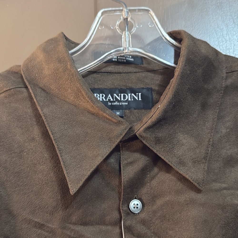 Brandini Size M Men’s Faux Suade Button Down Shirt New With Tags - Picture 3 of 4